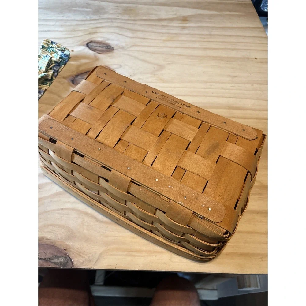 Longaberger 1997 Hand Woven Basket W/ Flower Scrunch  Ribbon 8x14
